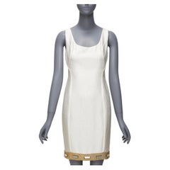 VERSACE cream gold bead clear crystal embellished hem shift dress IT38 XS