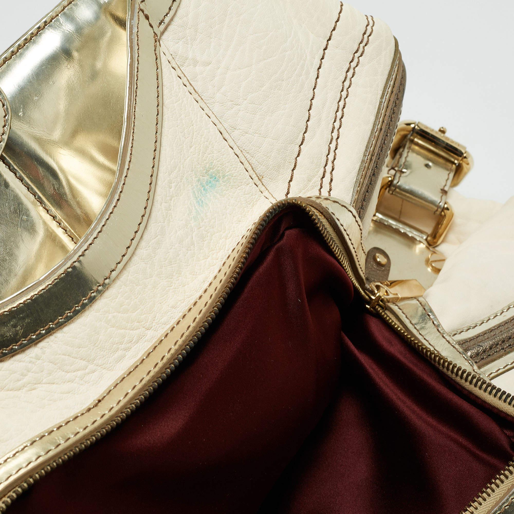Versace Cream/Gold Leather Shoulder Bag For Sale 6