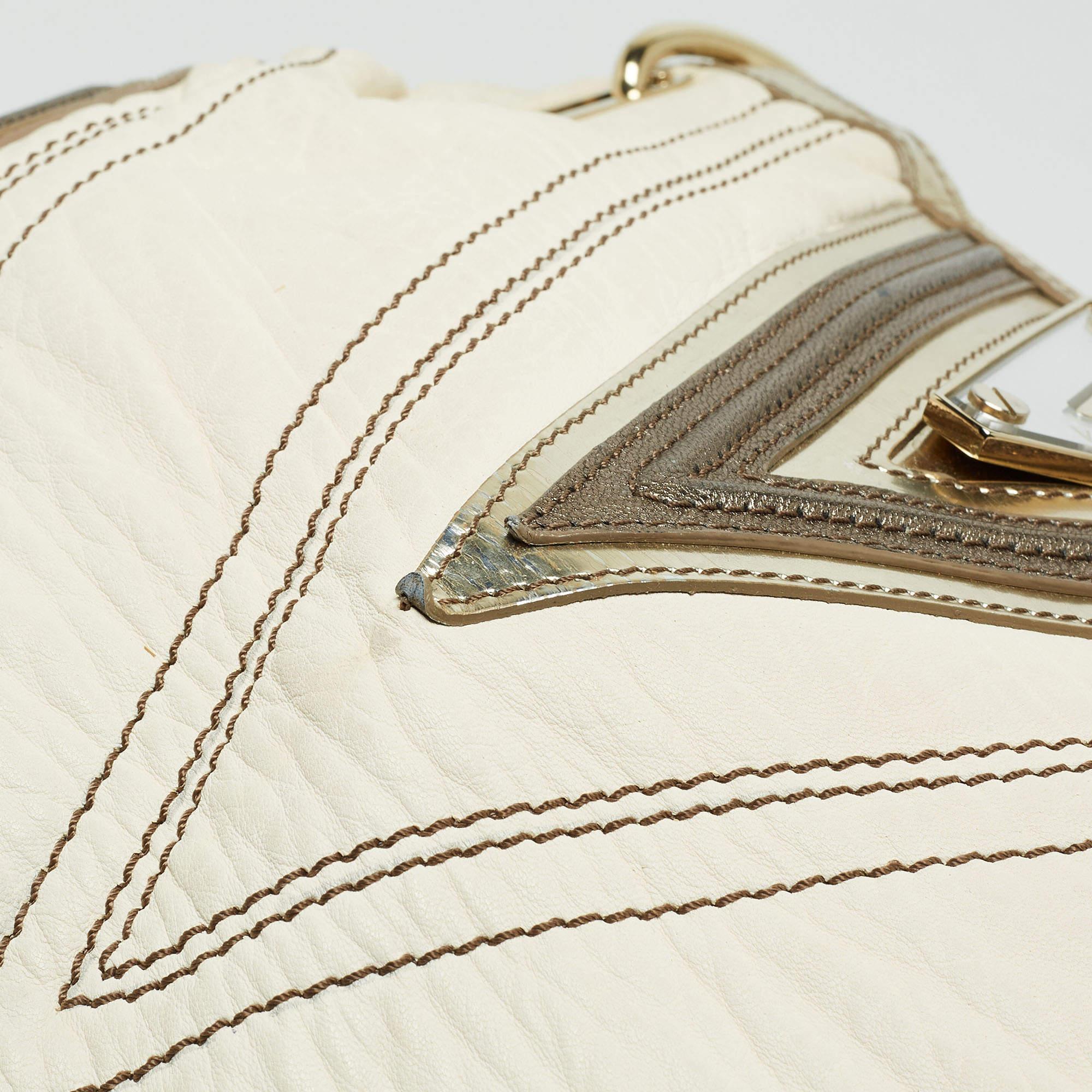 Versace Cream/Gold Leather Shoulder Bag For Sale 12