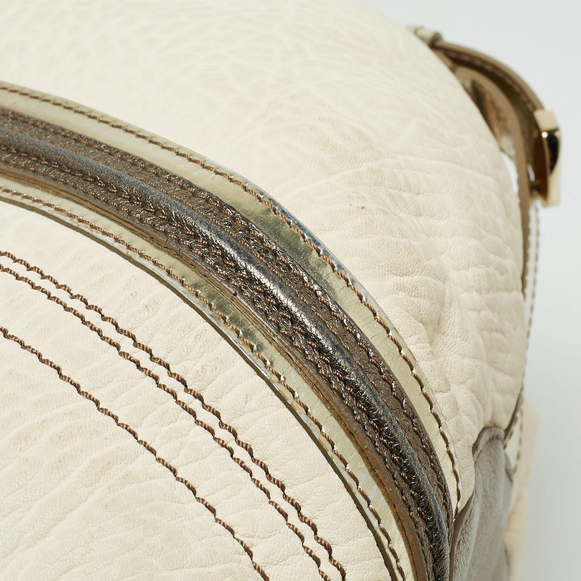 Versace Cream/Gold Leather Shoulder Bag For Sale 15
