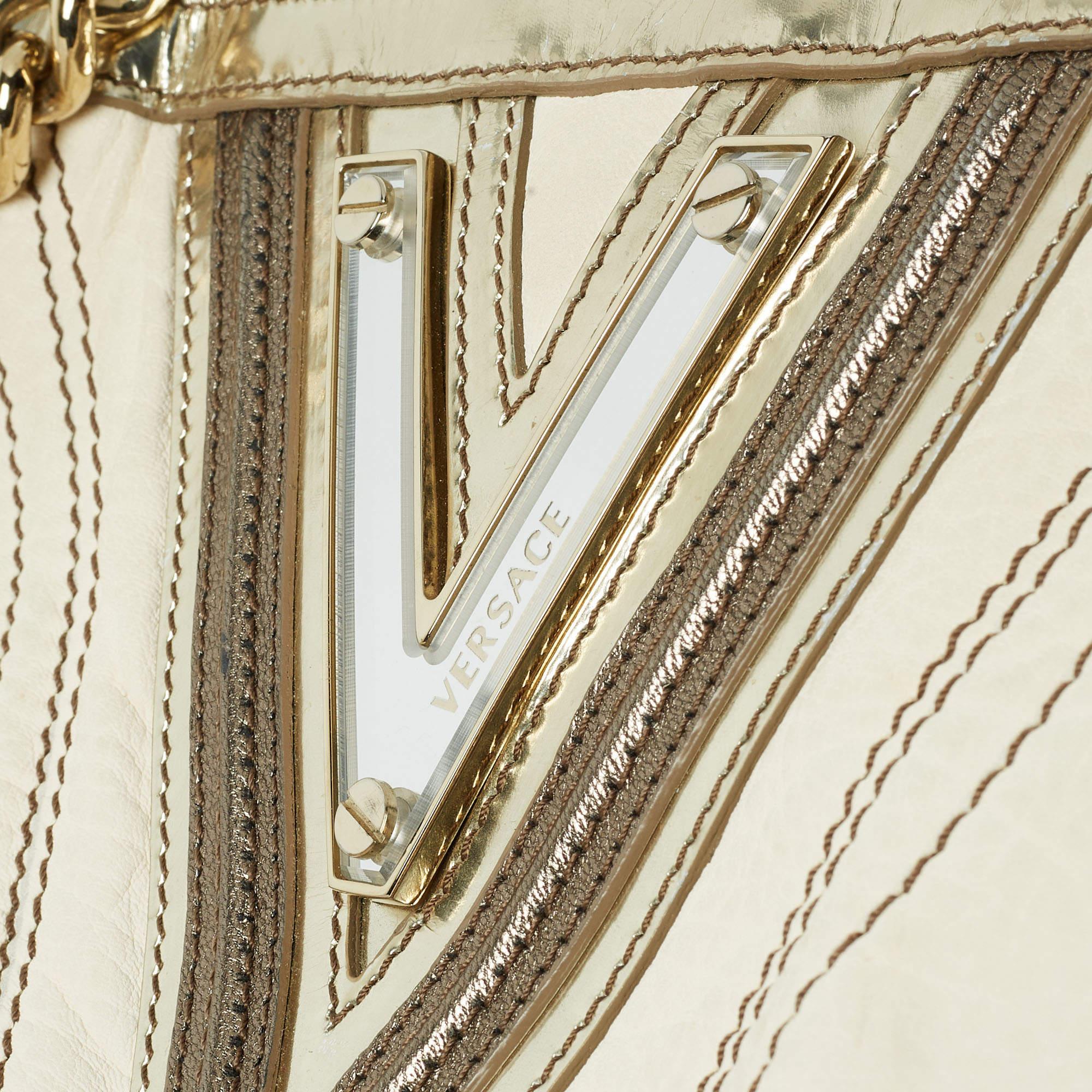 Versace Cream/Gold Leather Shoulder Bag For Sale 2