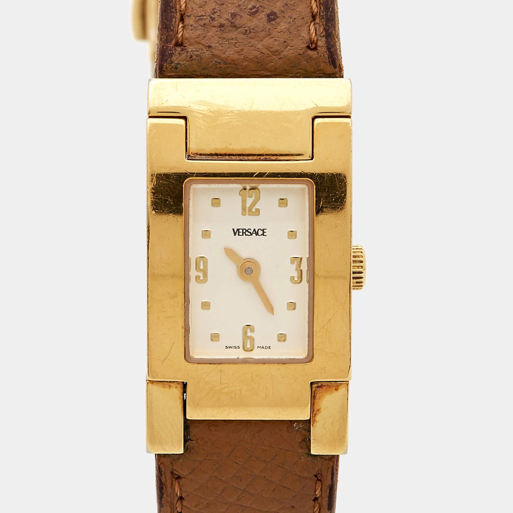 Versace Cream Gold Plated Stainless Steel Leather ASQ90 Women's Wristwatch 18 mm 5