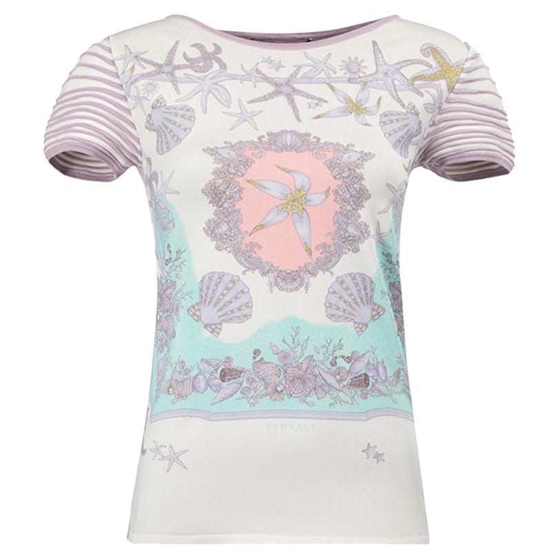Versace Cream 
Lilac Shell Print Stretchy T-Shirt Size XS