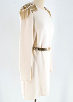 Versace Cream Mini Dress with Crystal Embellished Shoulders & Belt 40 IT