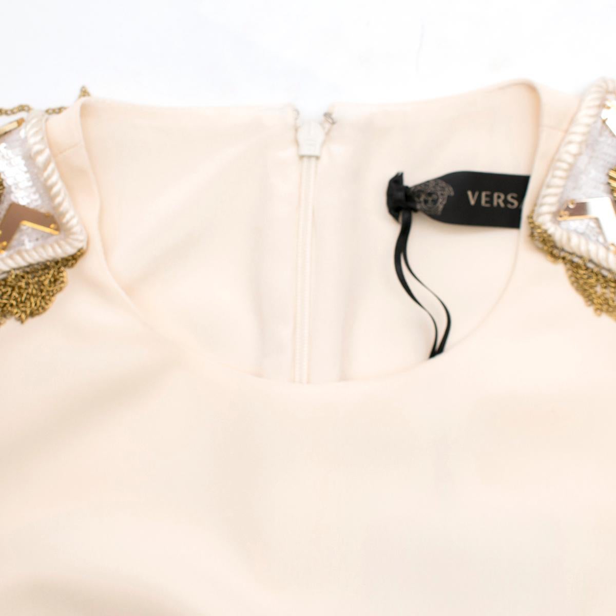 Versace Cream Mini Dress with Crystal Embellished Shoulders & Belt 40 IT 2