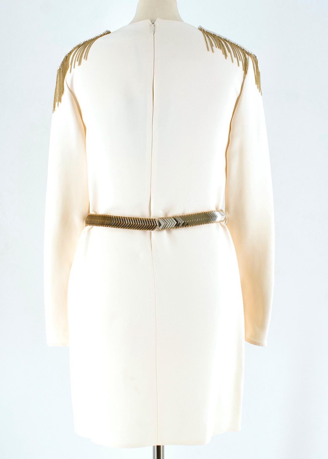 White Versace Cream Mini Dress with Crystal Embellished Shoulders & Belt - Size US 4