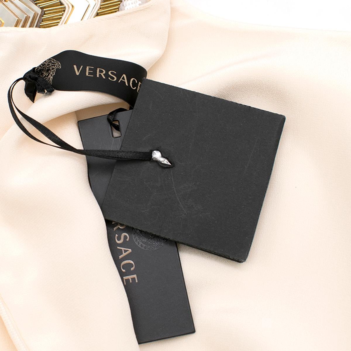 Versace Cream Mini Dress with Crystal Embellished Shoulders & Belt - Size US 4 In New Condition In London, GB
