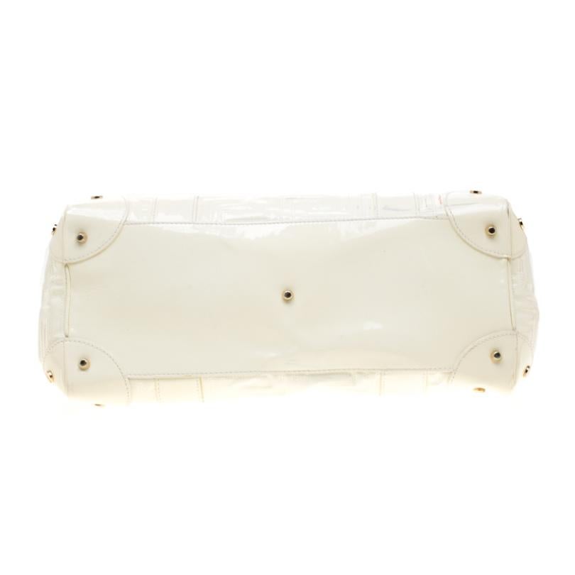 Women's Versace Cream Quilted Patent Leather Snap Out Of It Satchel