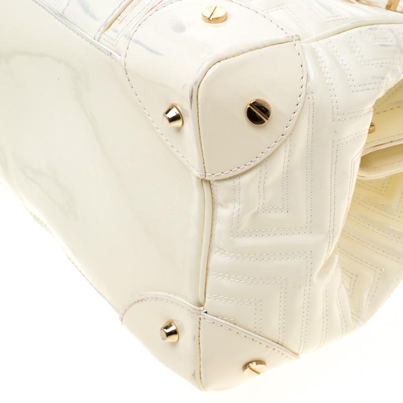 Versace Cream Quilted Patent Leather Snap Out Of It Satchel 4
