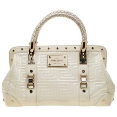 Versace Cream Quilted Patent Leather Snap Out Of It Satchel