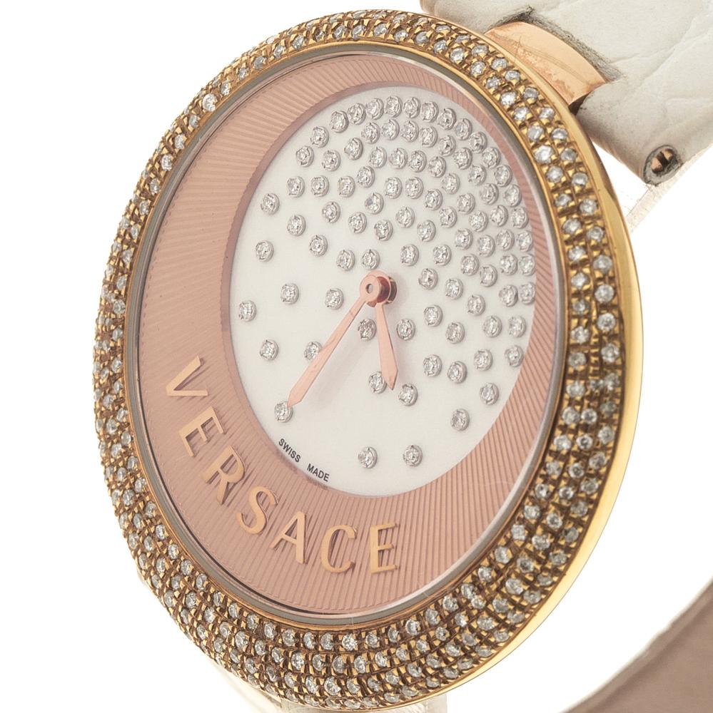 Contemporary Versace Cream Rose Gold Plated Steel Perpetuelle 87Q Women's Wristwatch 40 mm