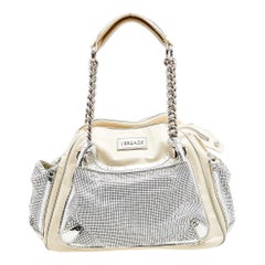 Versace Cream/Sliver Patent Leather And Metallic Mesh Chain Link Satchel Versace Cream/Sliver Patent Leather And Metallic Mesh Chain Link Satchel