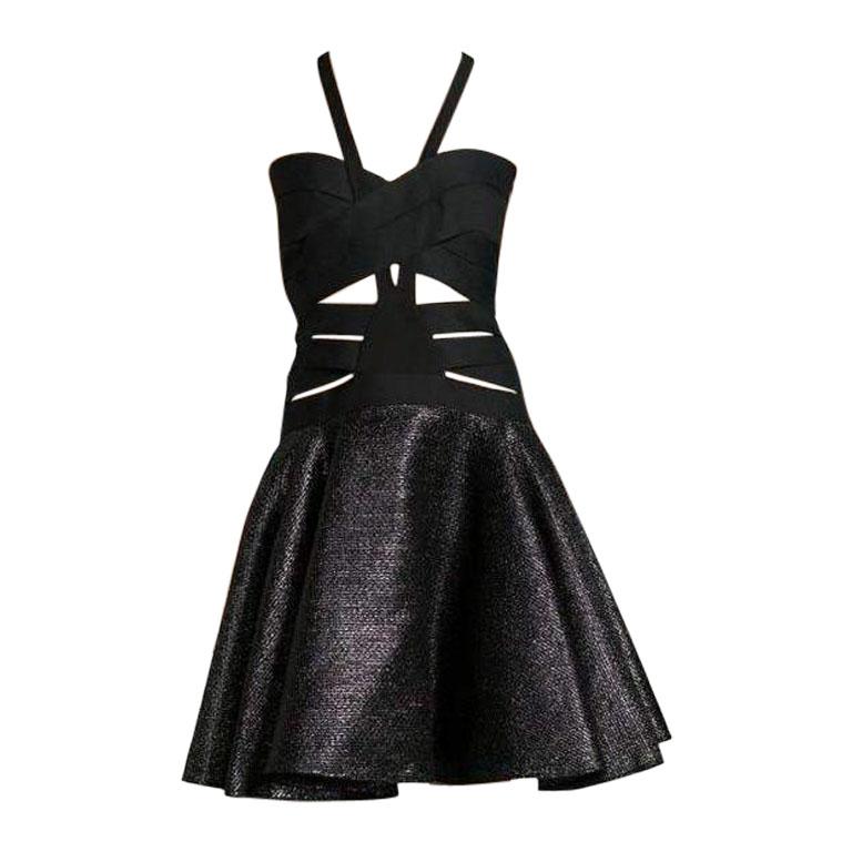 Versace Criss Cross Full Skirt Black Dress IT43 US 4-6 For Sale