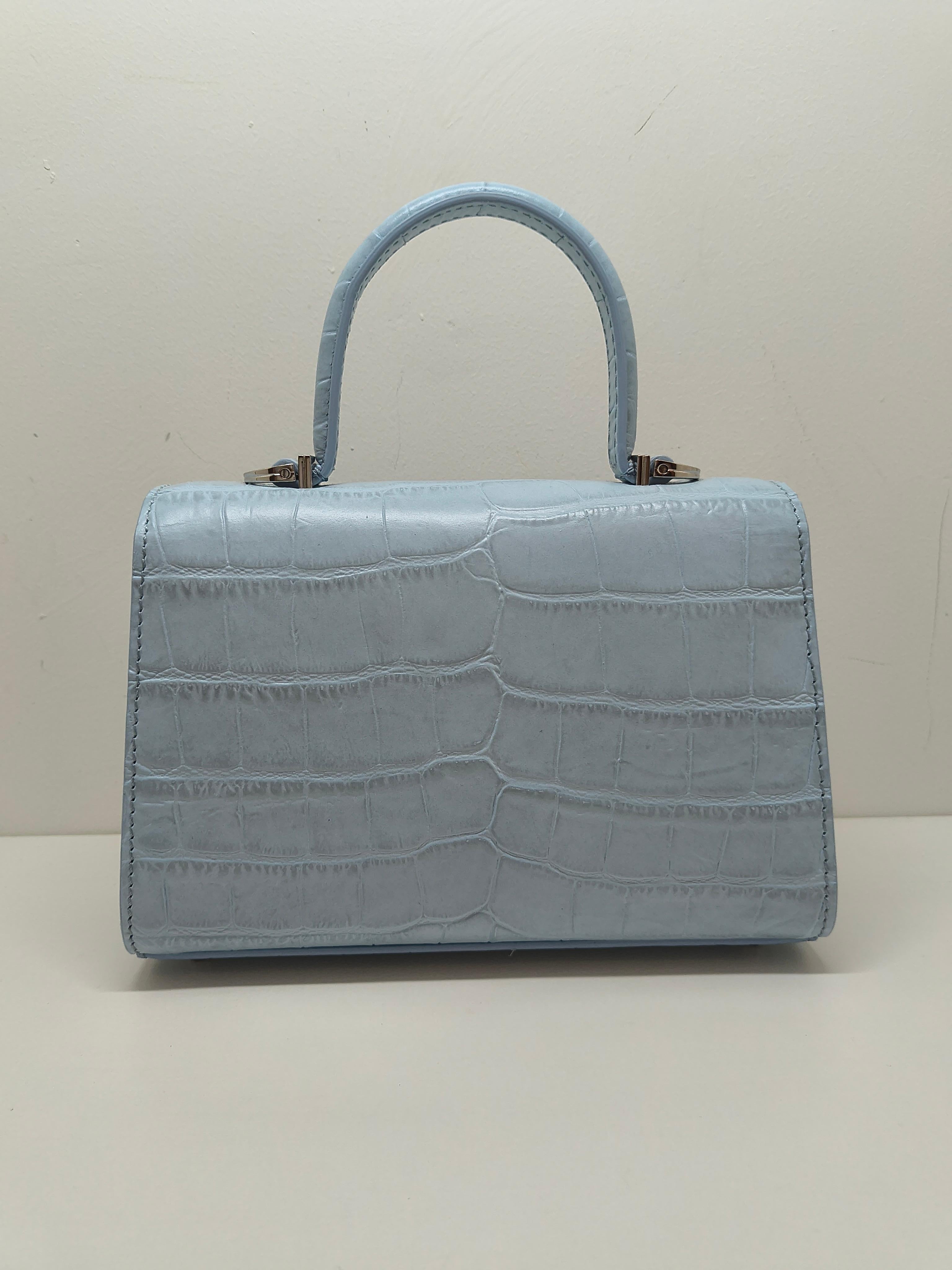 Gray Versace Croc-Effect Medusa '95 Small Handbag in Baby Blue For Sale