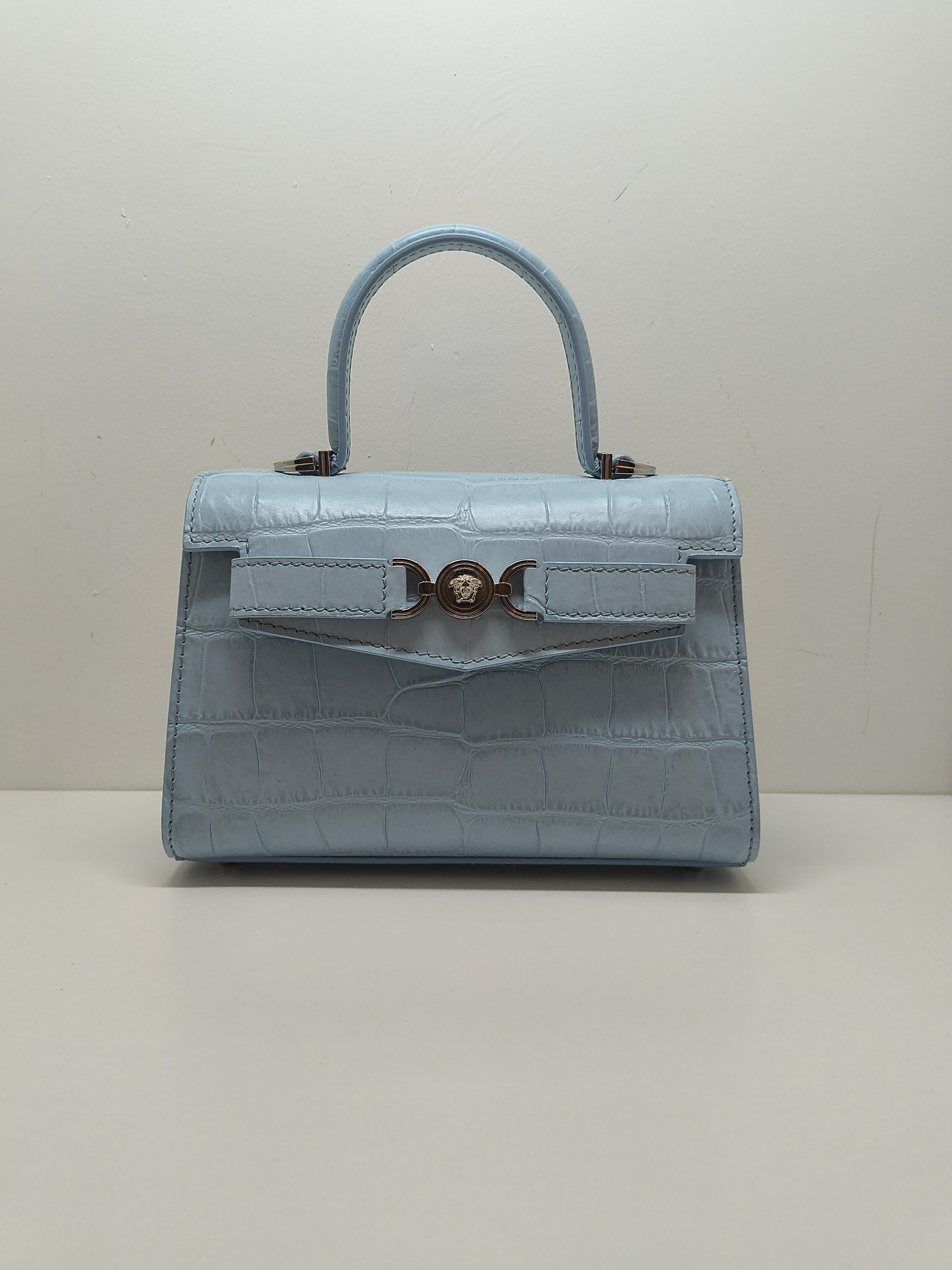 Versace Croc-Effect Medusa '95 Small Handbag in Baby Blue For Sale 2