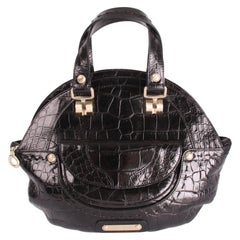 Versace Croco Print Leather Top Handle Bag - black 
