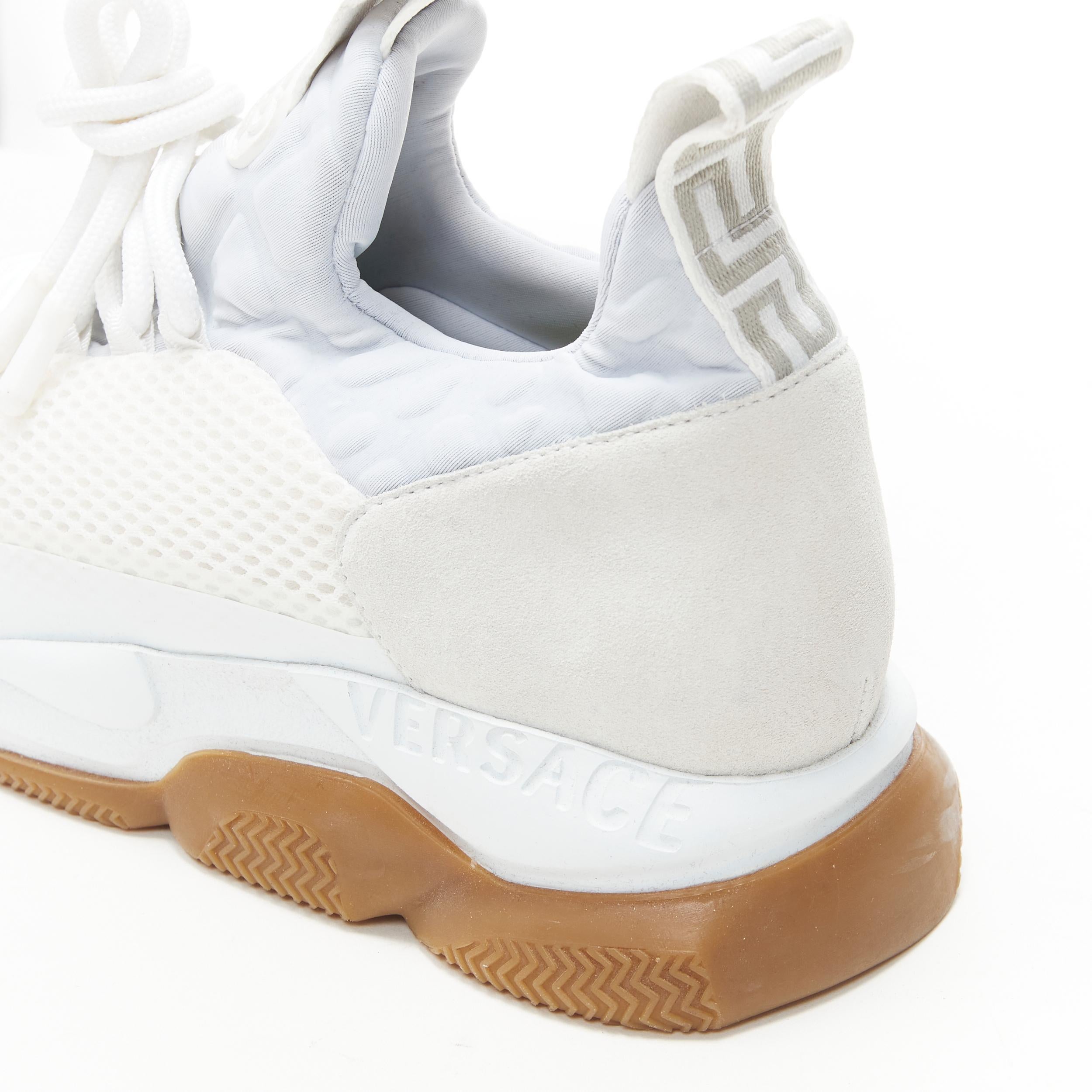 VERSACE Cross Chainer bianco in mesh scamosciato greca linguetta gomma catena suola sneaker EU39 5