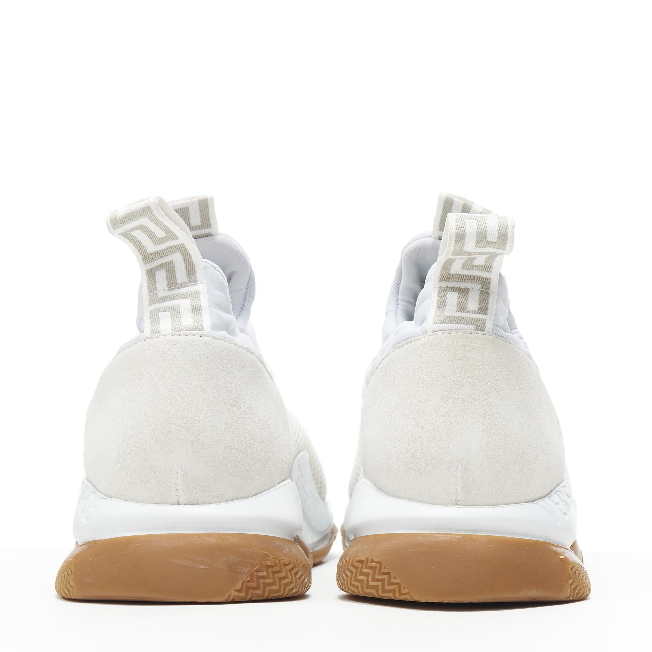 Donna VERSACE Cross Chainer bianco in mesh scamosciato greca linguetta gomma catena suola sneaker EU39