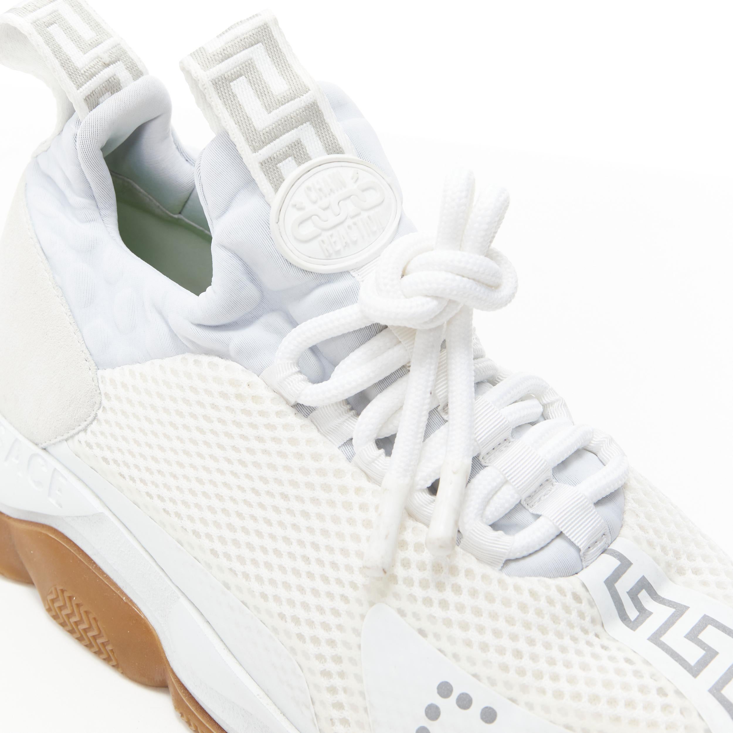 VERSACE Cross Chainer bianco in mesh scamosciato greca linguetta gomma catena suola sneaker EU39 3