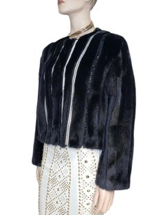 Versace Cryslal Embellished Black Mink Fur Jacket Coat NWT