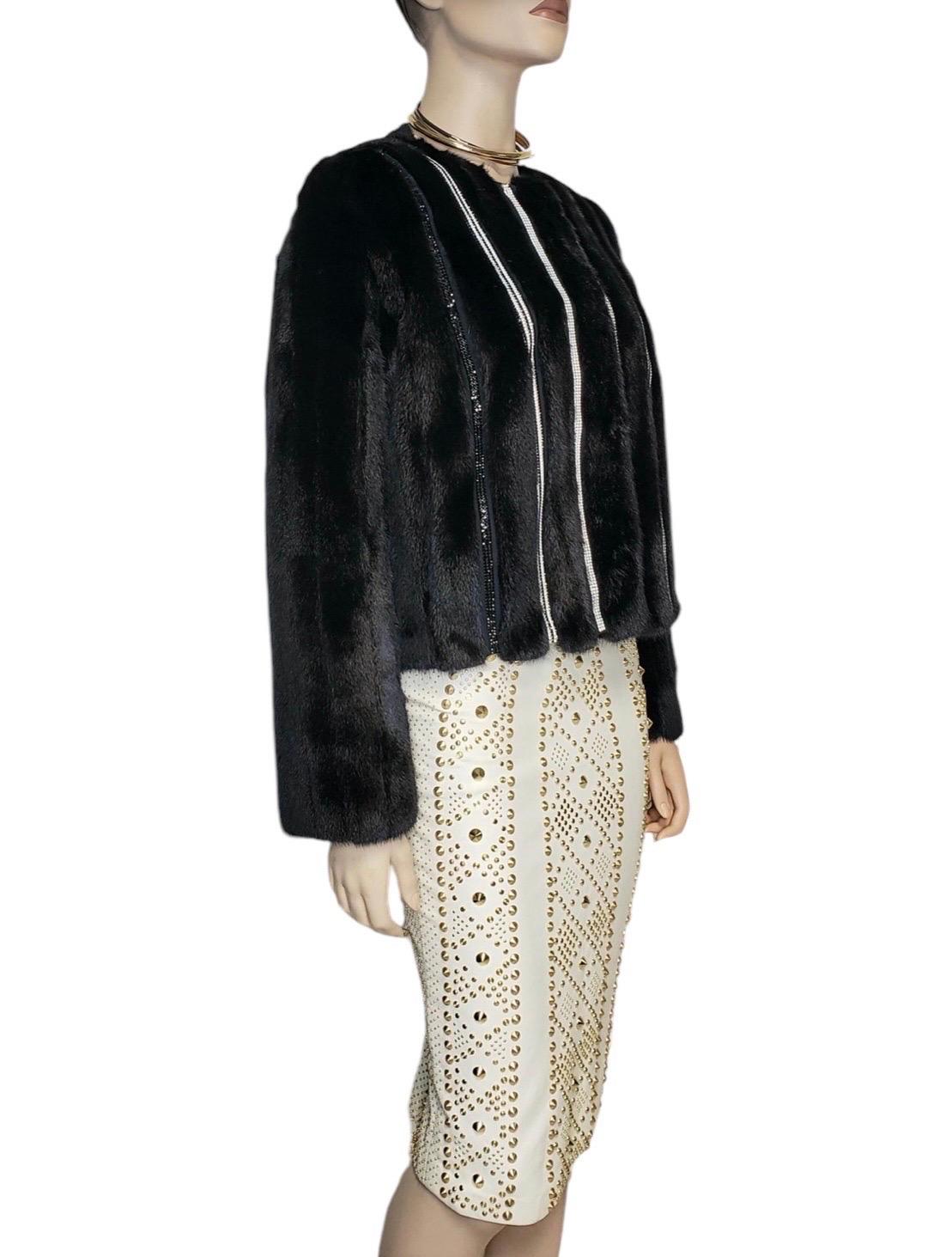 Donna Versace Cryslal, giacca in pelliccia di visone nera impreziosita NWT in vendita