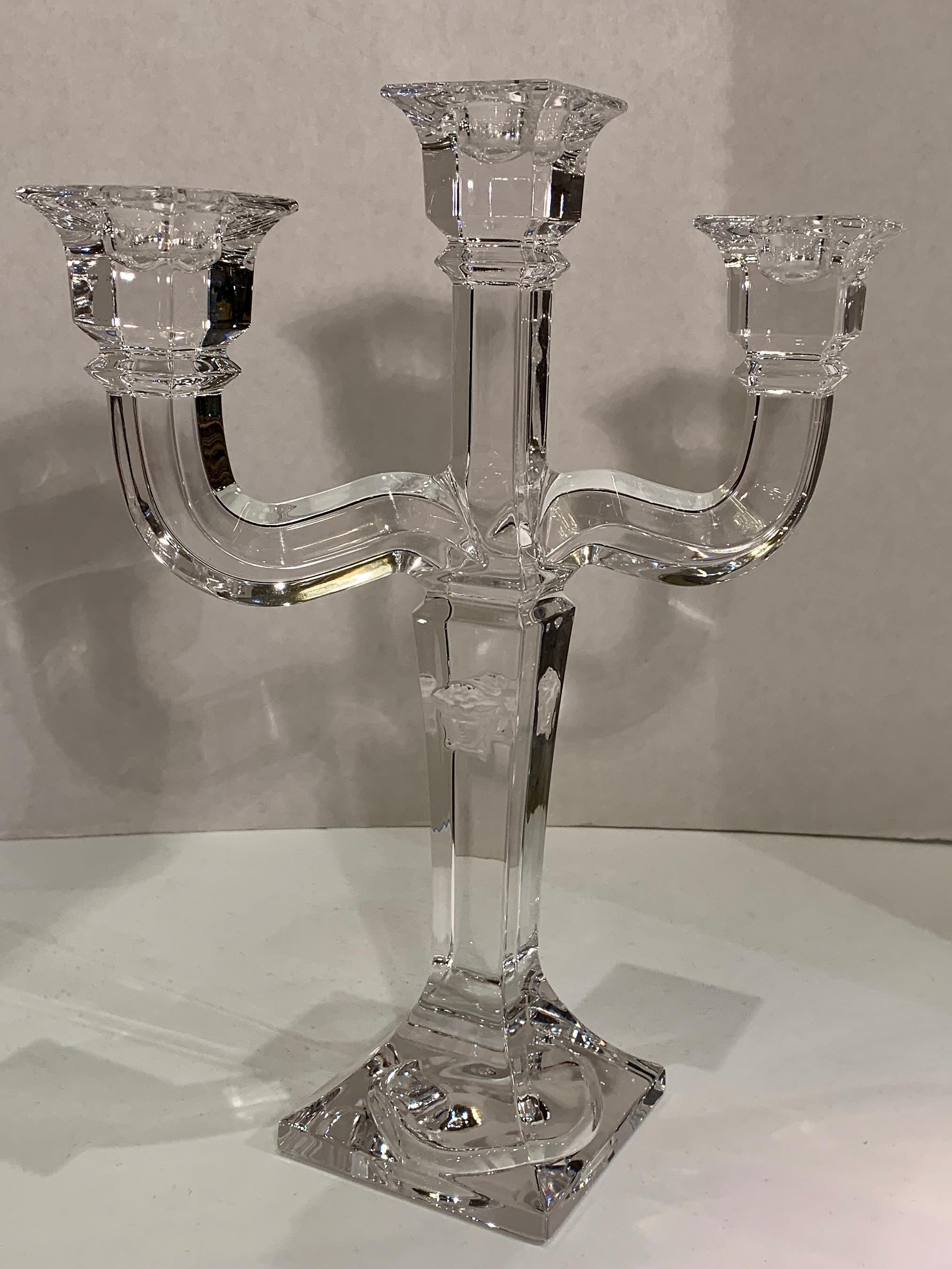 Gray Versace Crystal Candelabra by Rosenthal 3 Branch Candle Holder 