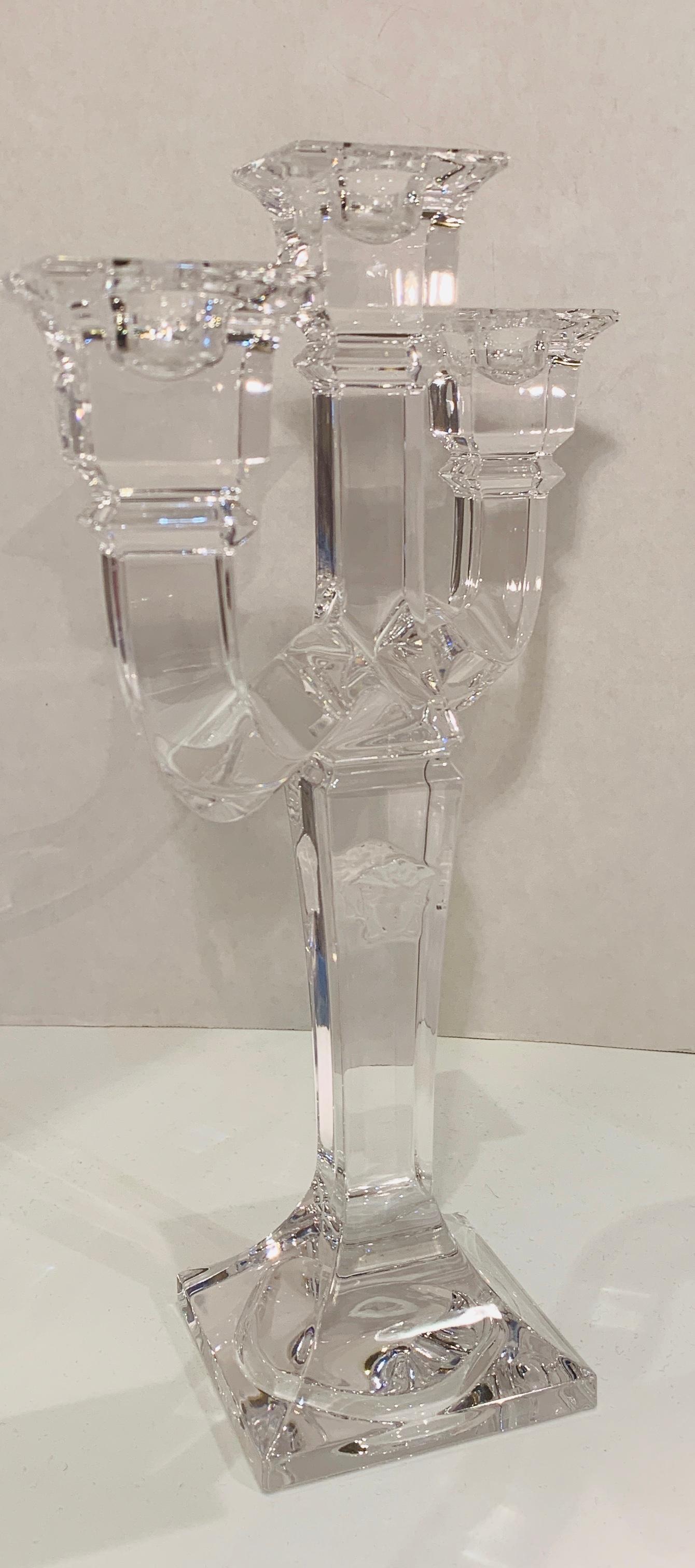 Versace Crystal Candelabra by Rosenthal 3 Branch Candle Holder  In Excellent Condition In Tustin, CA