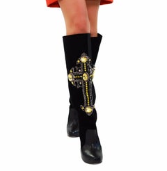 Versace Crystal-embellished Cross velvet and leather knee boots 40 - 10