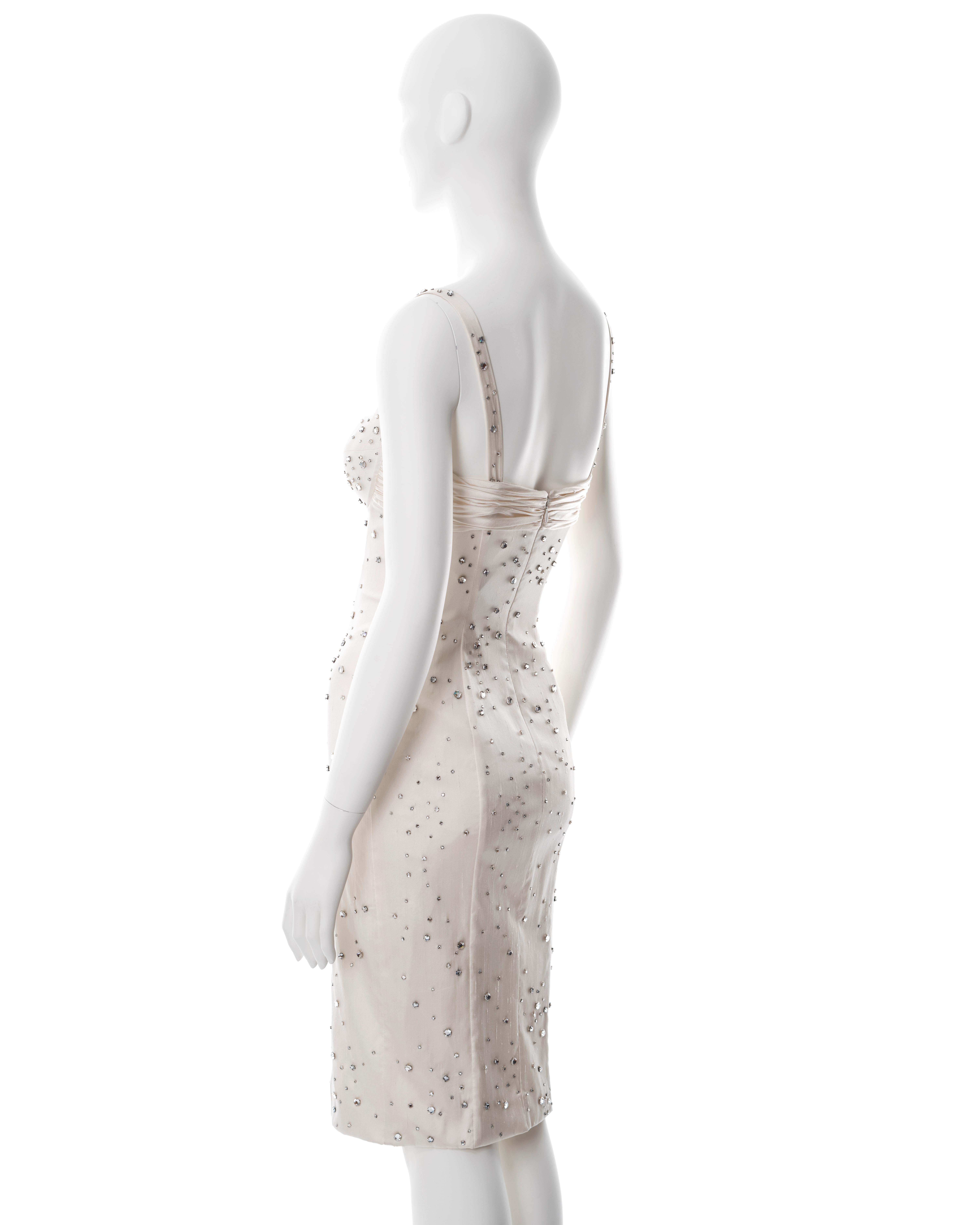 Versace crystal embellished ivory silk evening dress, ss 2005 For Sale 7