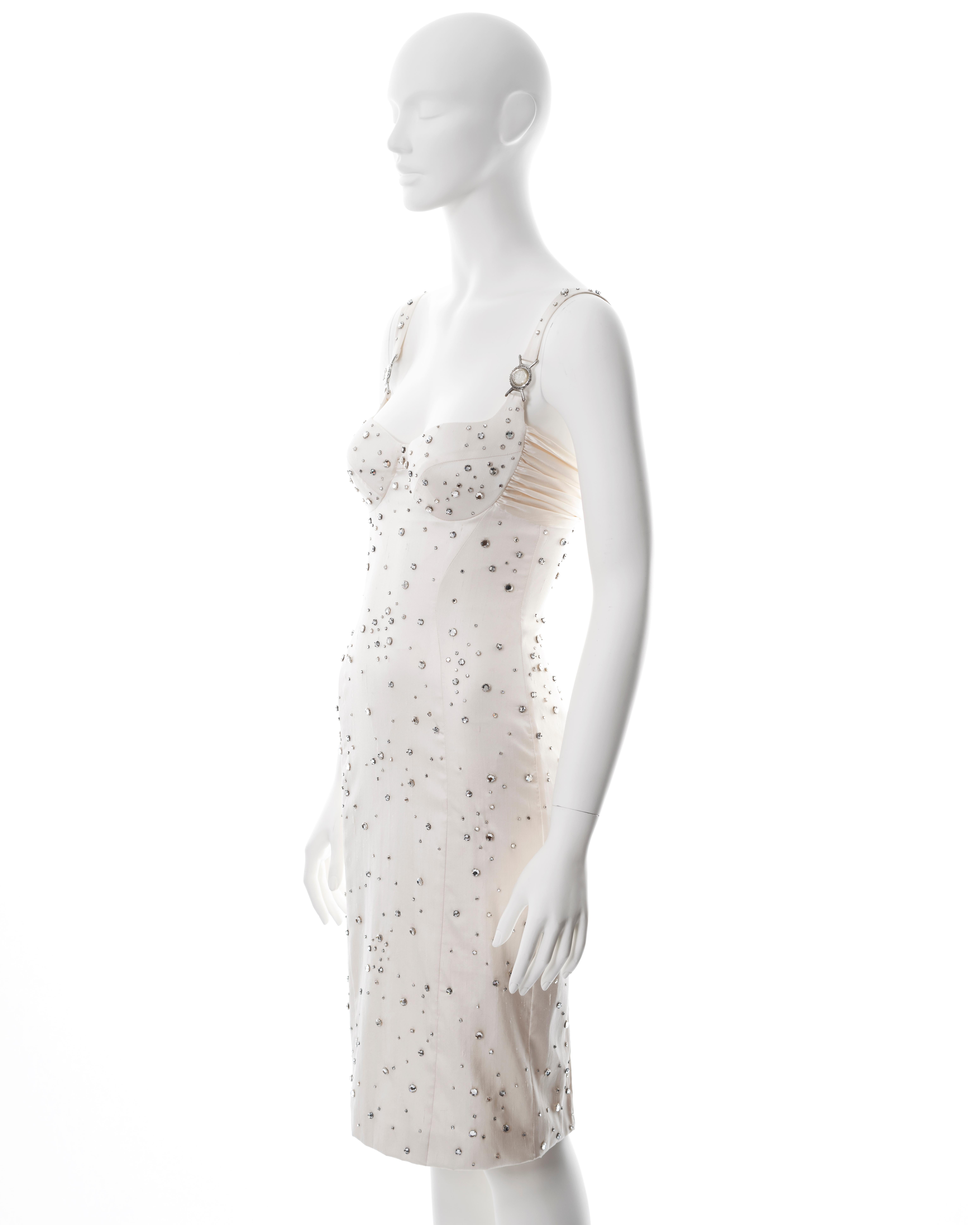 Versace crystal embellished ivory silk evening dress, ss 2005 For Sale 11