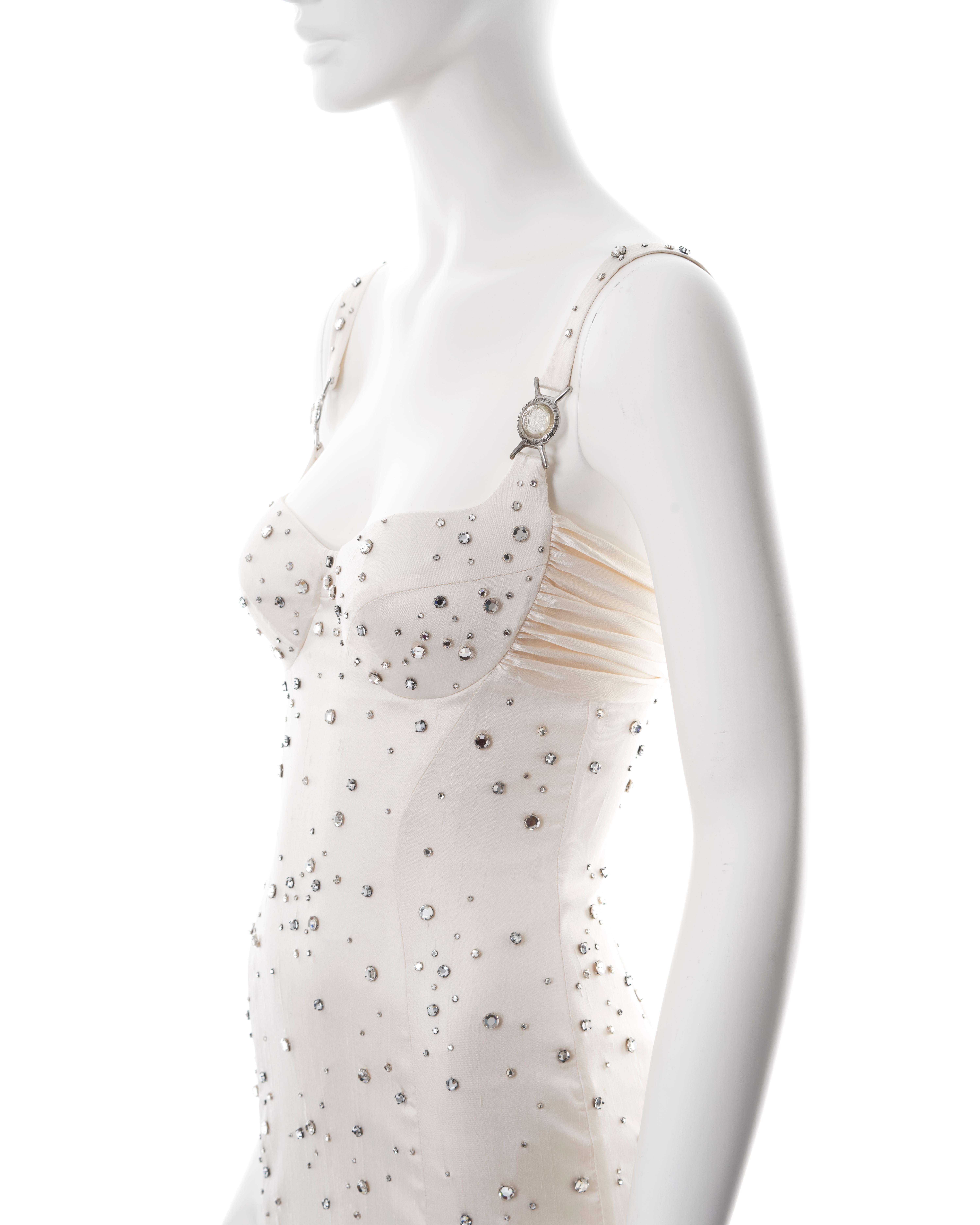 Versace crystal embellished ivory silk evening dress, ss 2005 For Sale 12