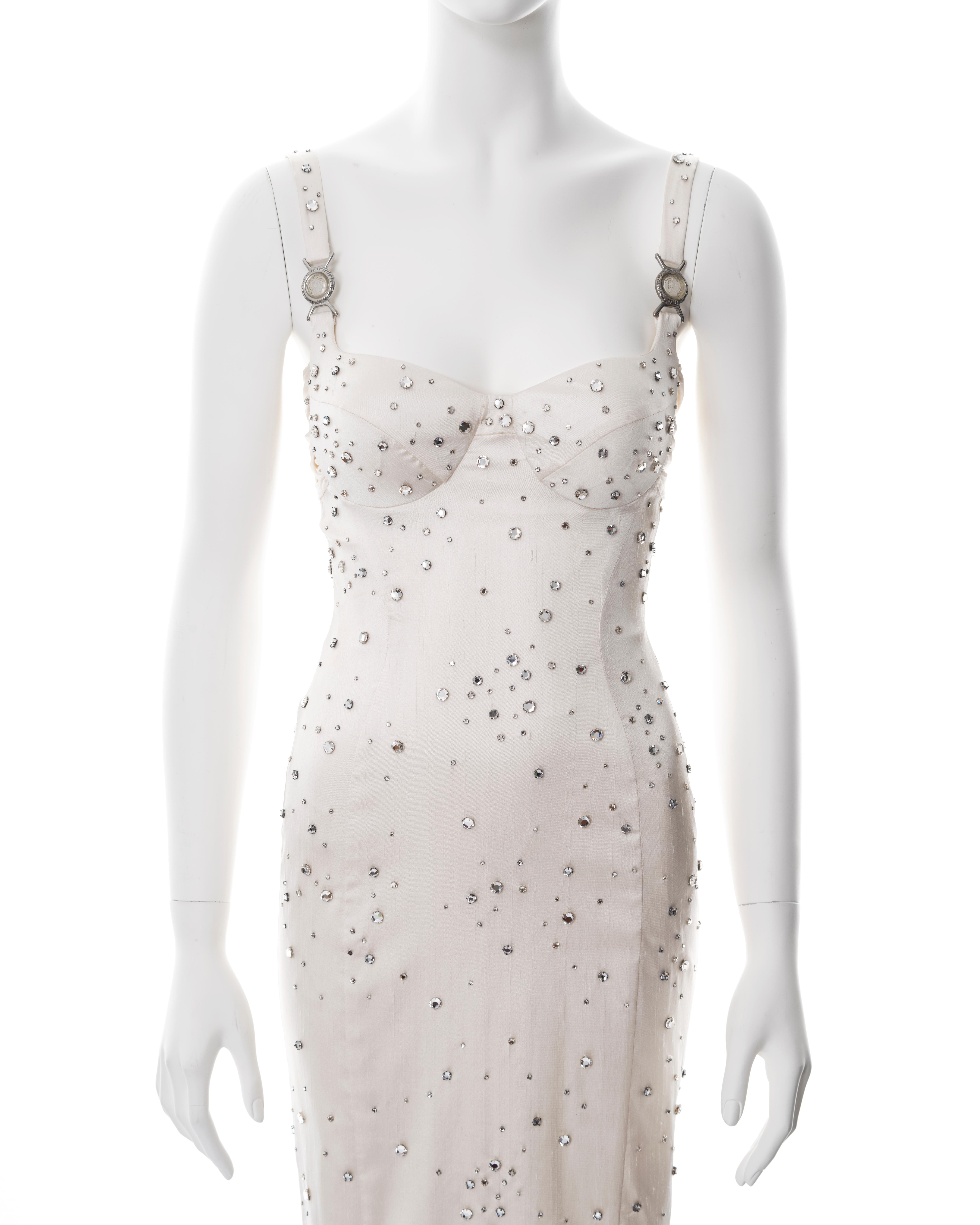 Versace crystal embellished ivory silk evening dress, ss 2005 In Excellent Condition For Sale In London, GB