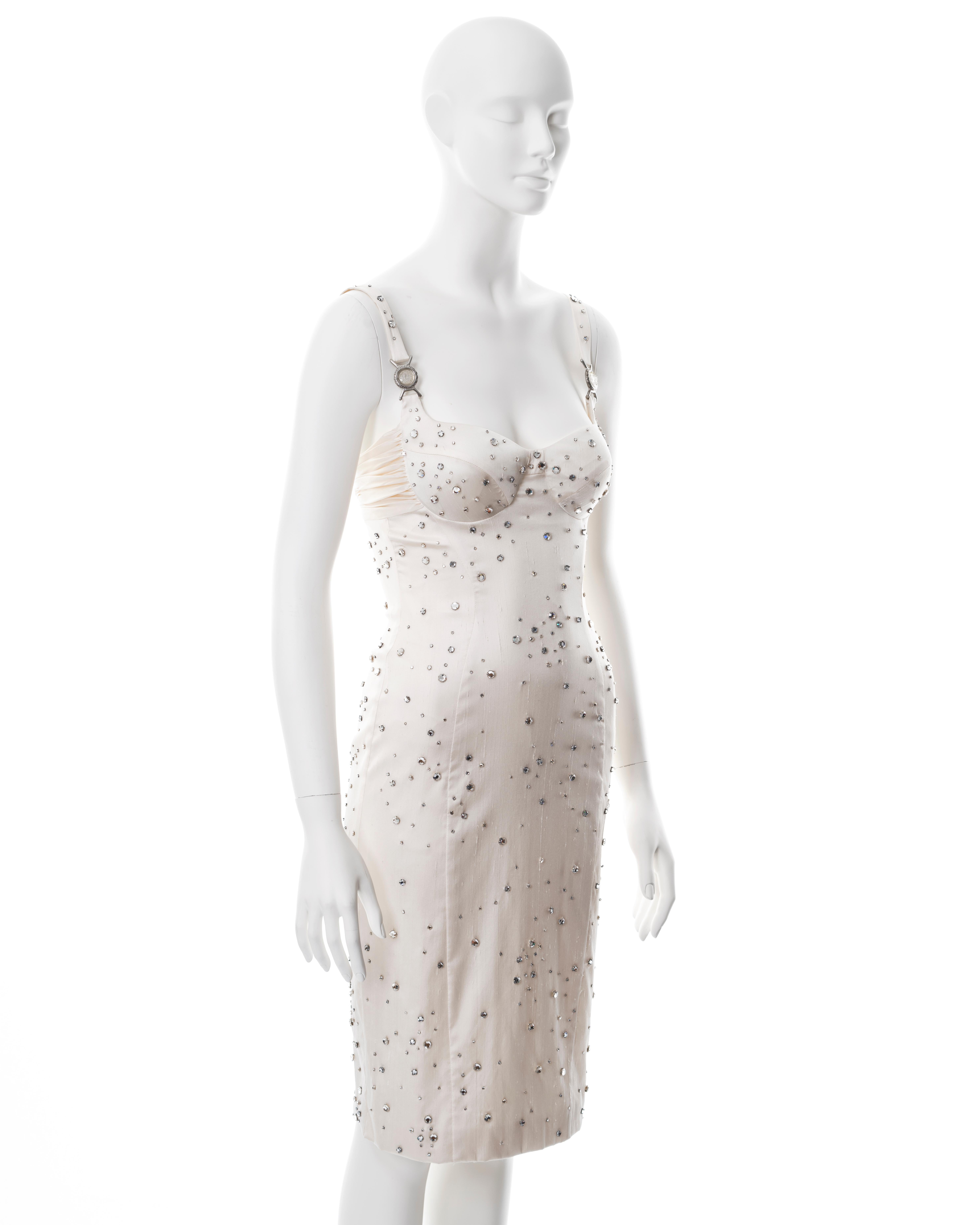 Versace crystal embellished ivory silk evening dress, ss 2005 For Sale 4