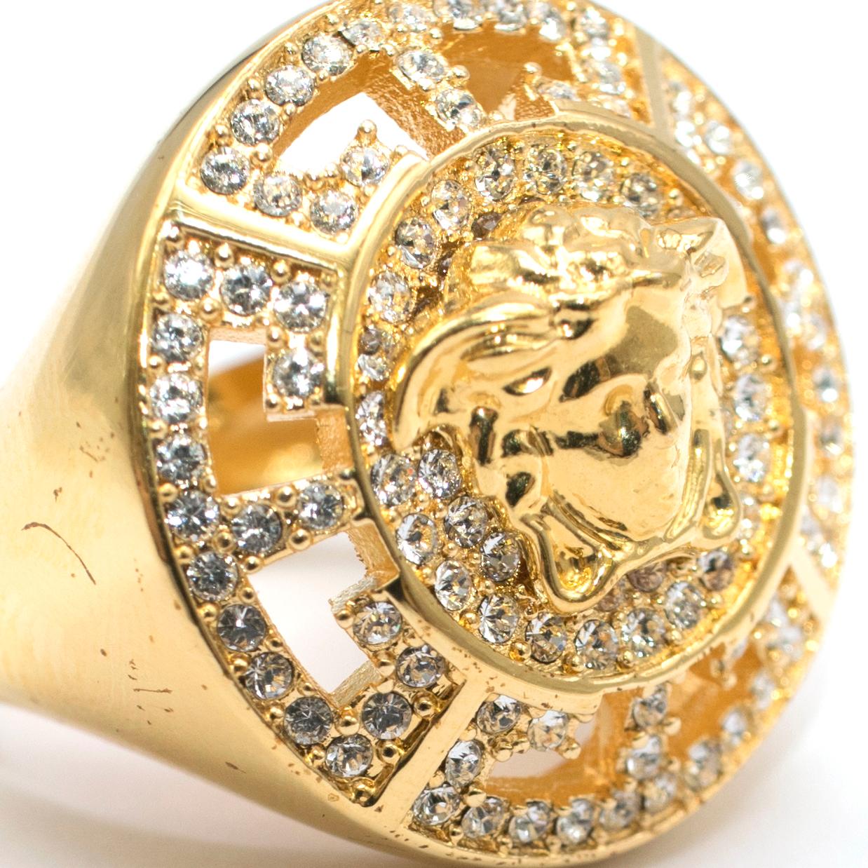 Women's Versace Crystal Embellished Medusa Head Ring 