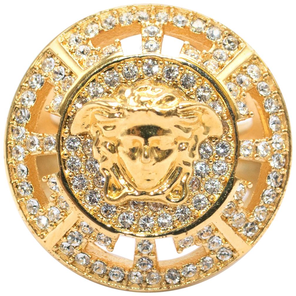 Versace Crystal Embellished Medusa Head Ring 