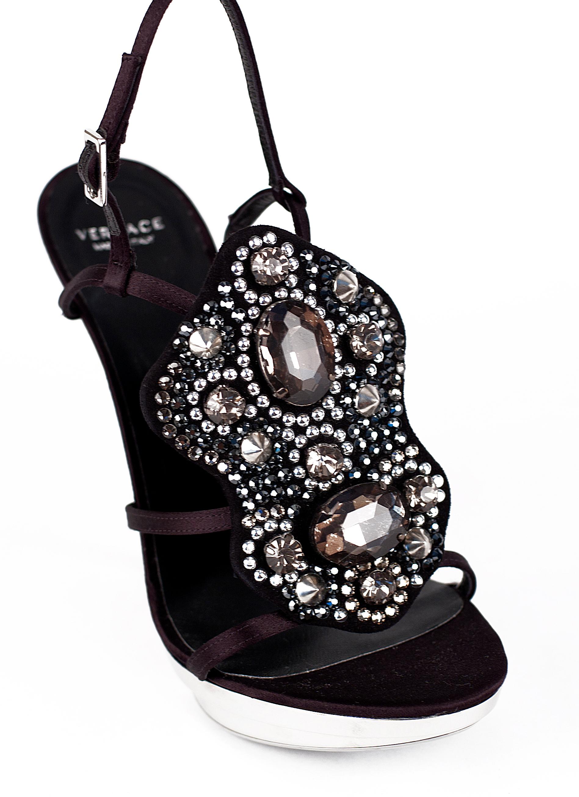 Black Versace Crystal Embellished Platform Sandals Sz 37; 41 For Sale