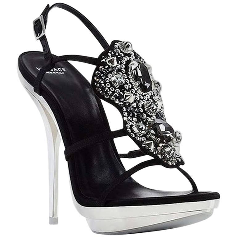 Versace Crystal Embellished Platform Sandals Sz 37; 41 For Sale