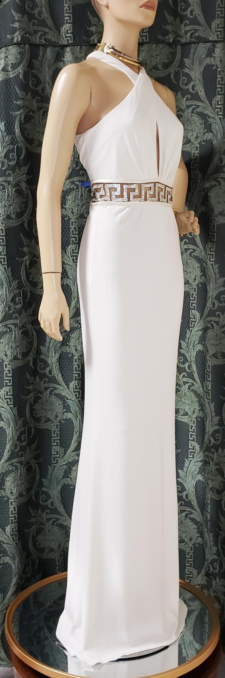VERSACE CRYSTAL EMBELLISHED WHITE LONG DRESS Size 44 at 1stDibs white