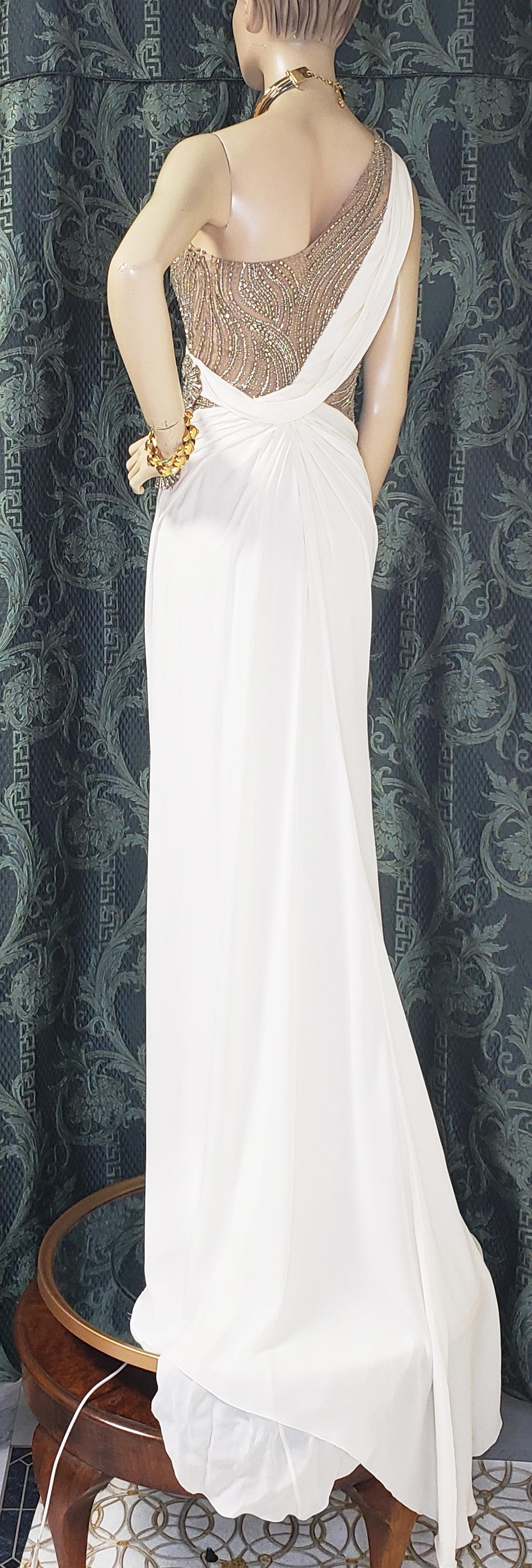 VERSACE CRYSTAL EMBELLISHED WHITE SILK GOWN DRESS Sz IT 42 1