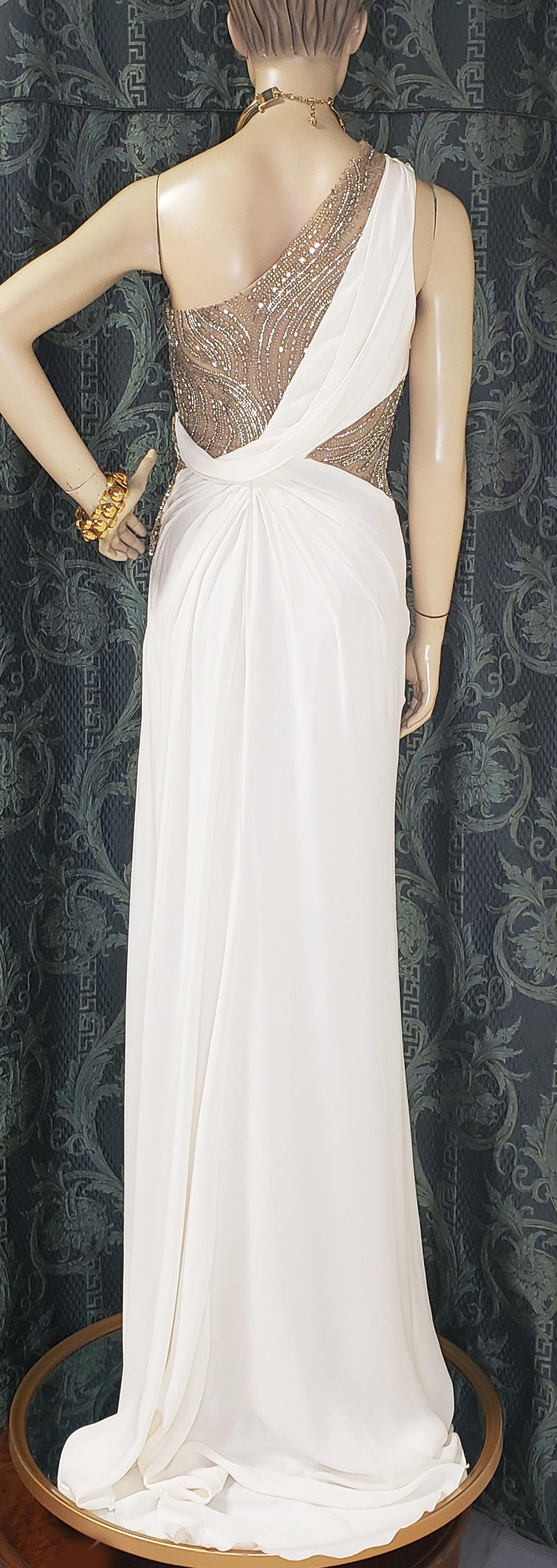 VERSACE CRYSTAL EMBELLISHED WHITE SILK GOWN DRESS Sz IT 42 2