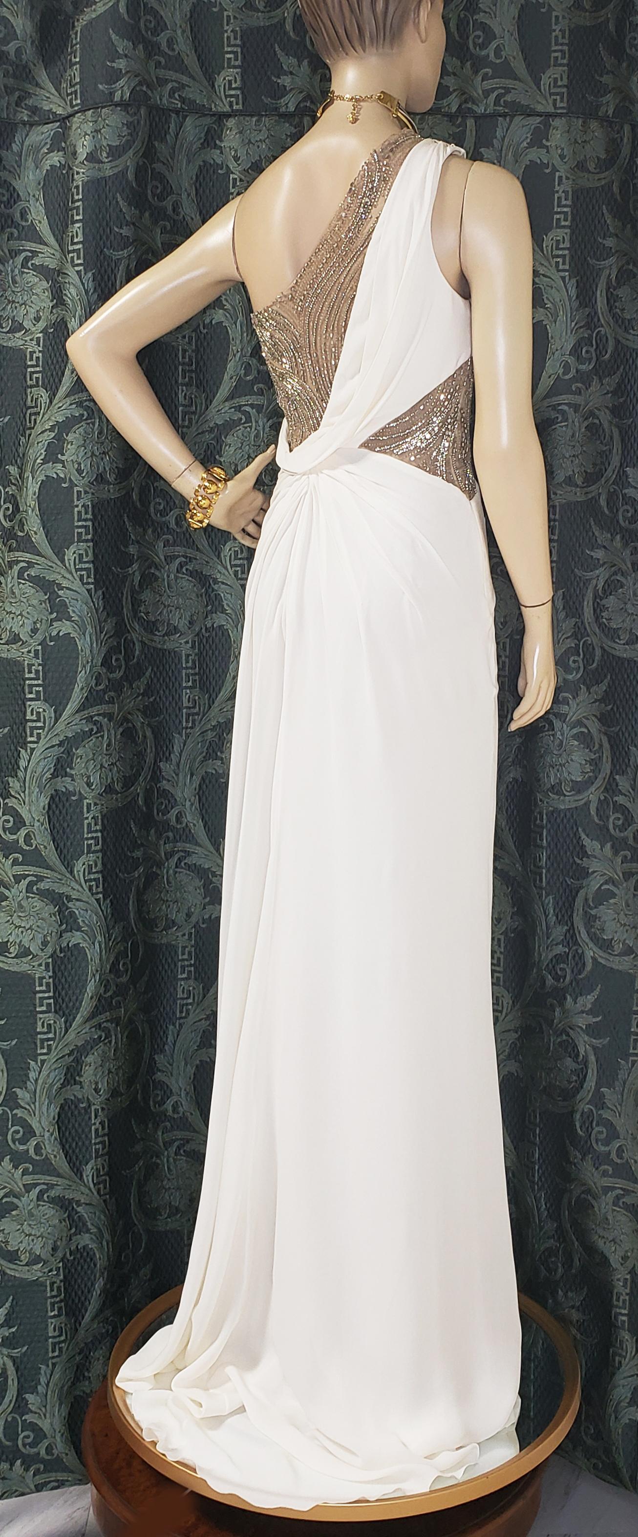 VERSACE CRYSTAL EMBELLISHED WHITE SILK GOWN DRESS Sz IT 42 3