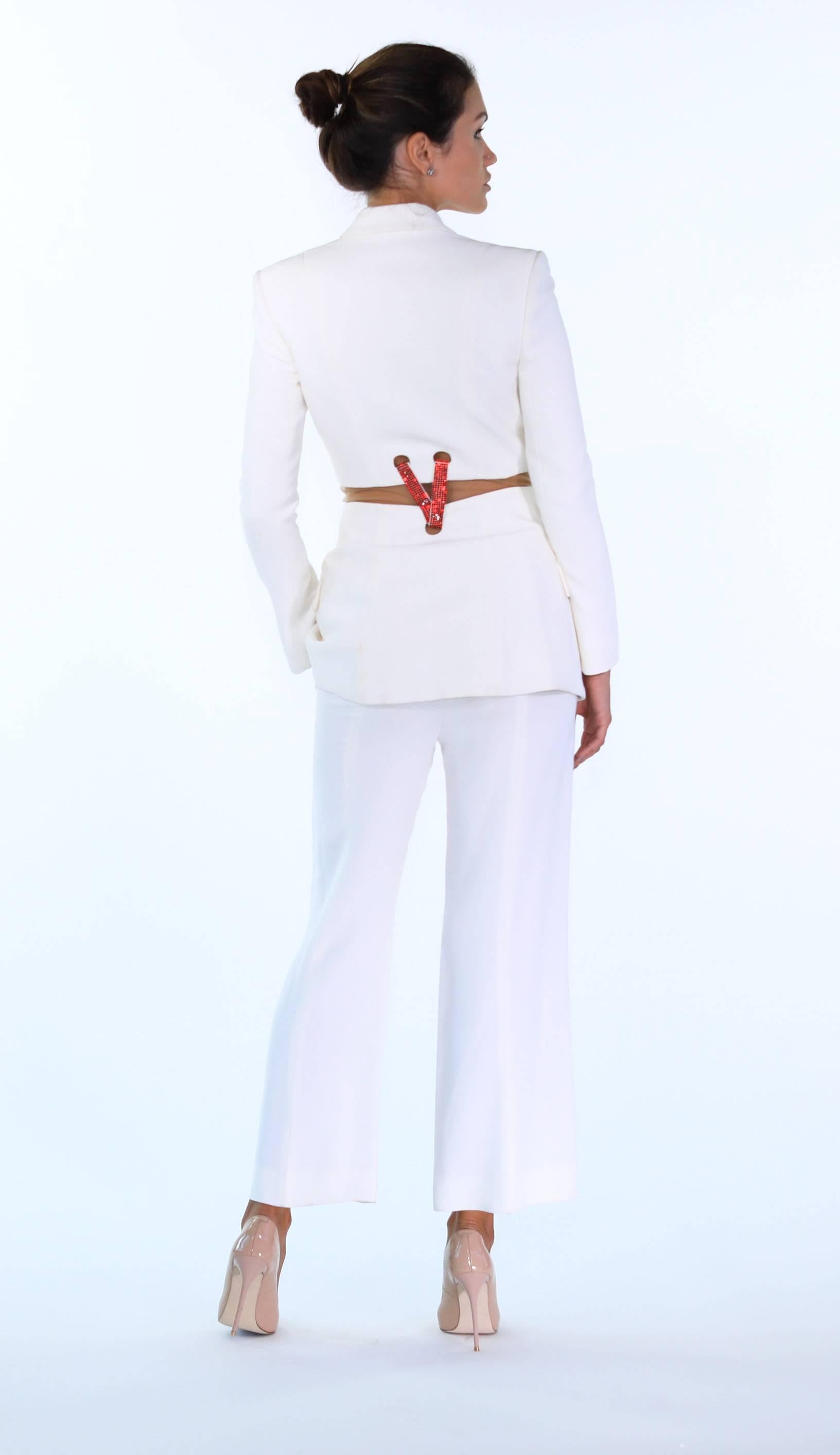 Versace Crystal embellished white silk pant suit Look #36, S/S 2015 Look #36  For Sale 9