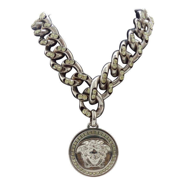 Versace silver hotsell medusa necklace