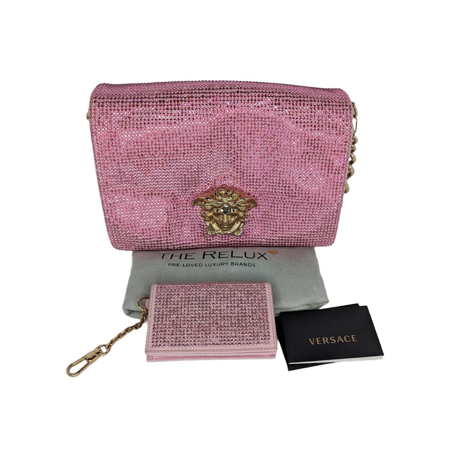 Versace Crystal Palazzo Sultan Pink Chain Shoulder Bag In Good Condition In Scottsdale, AZ