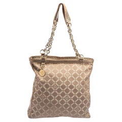 Versace Dark Beige Signature Fabric and Leather Chain Tote
