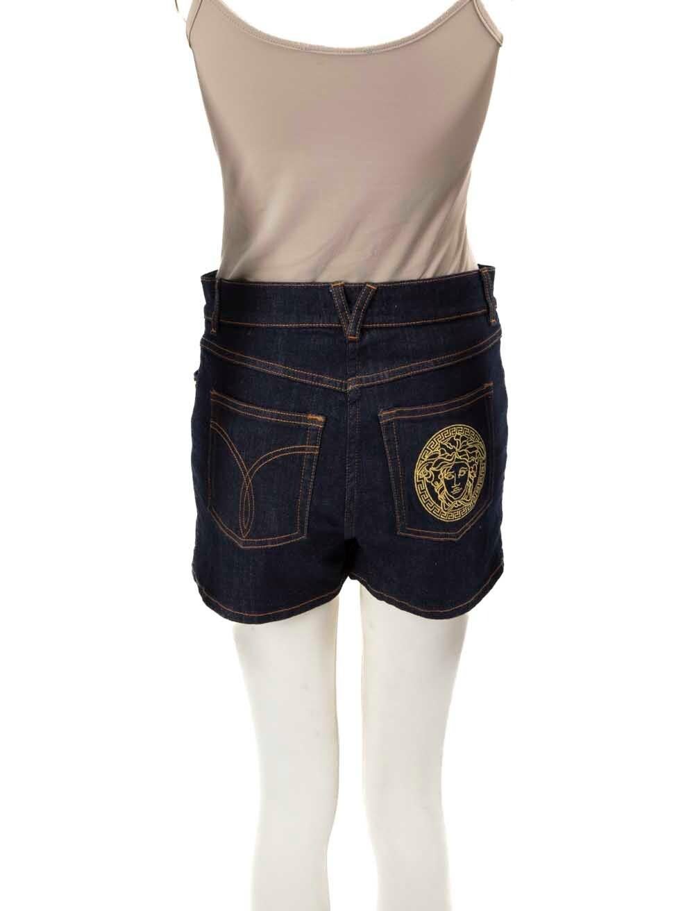 Black Versace Dark Blue Denim Mini Shorts Size M
