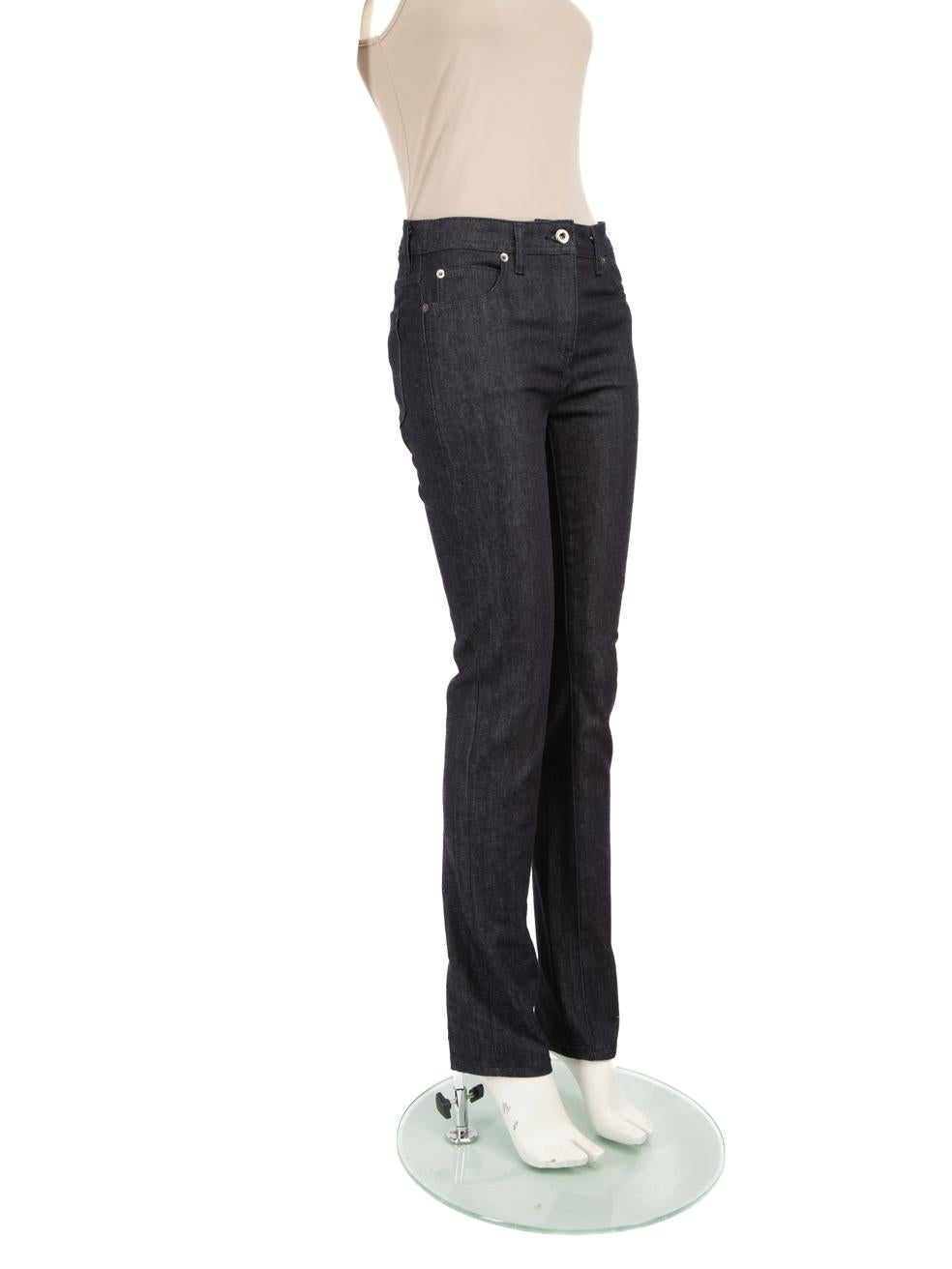 CONDITION is Never worn. No visible wear to jeans is evident on this new Versace designer resale item. 
  
  Details
  
  
  Dark blue 
  
  Denim
  
  Jeans
  
  High rise
  
  Straight leg
  
  3x Front pockets
  
  2x Back pockets
  
  Fly button