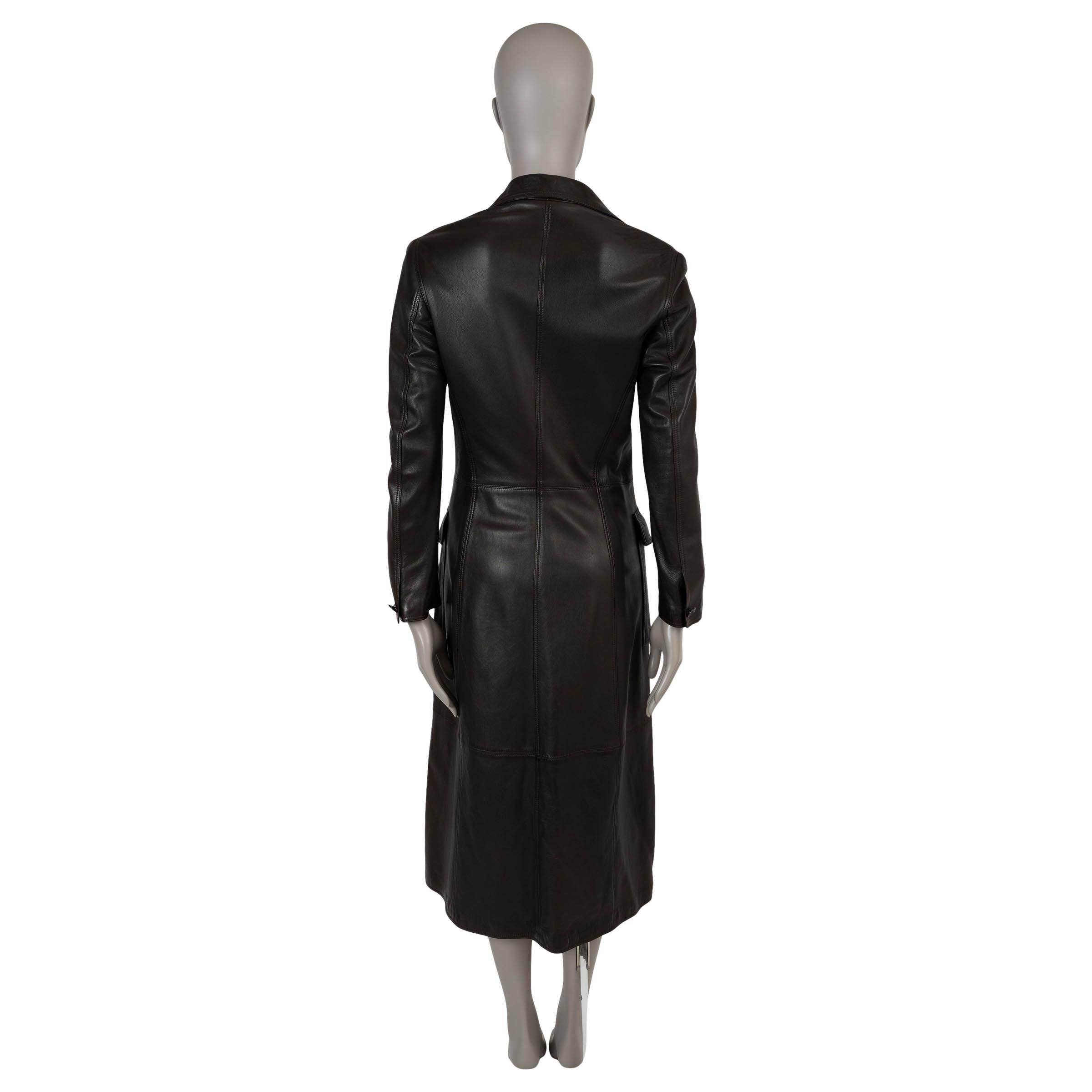 Black VERSACE dark brown 1990s LEATHER Coat Jacket 40 S For Sale