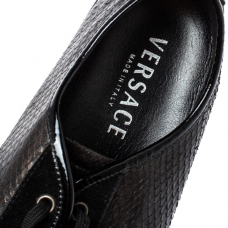 Versace Dark Brown/Black Python and Suede Low Top Sneakers Size 44 For Sale 1