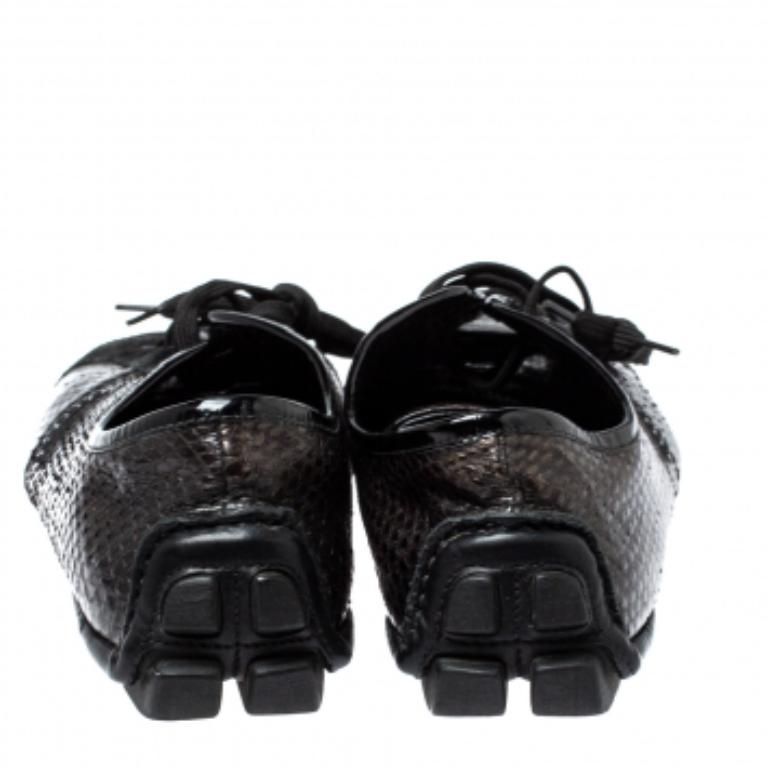Versace Dark Brown/Black Python and Suede Low Top Sneakers Size 44 For Sale 3